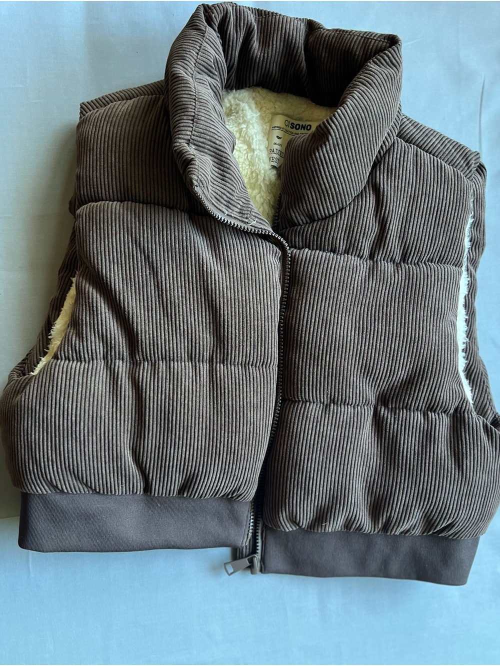 Ci Sono Brown Corduroy Padded Vest with Cream Sherpa